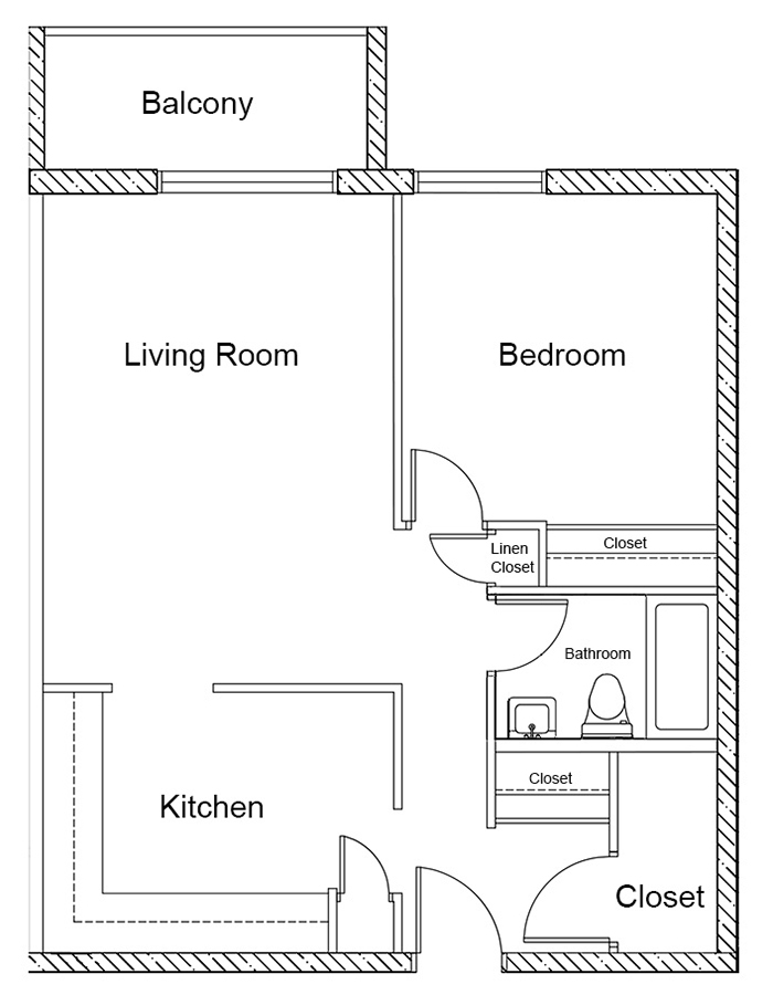 1 Bedroom, Suite B2 Floor Plan