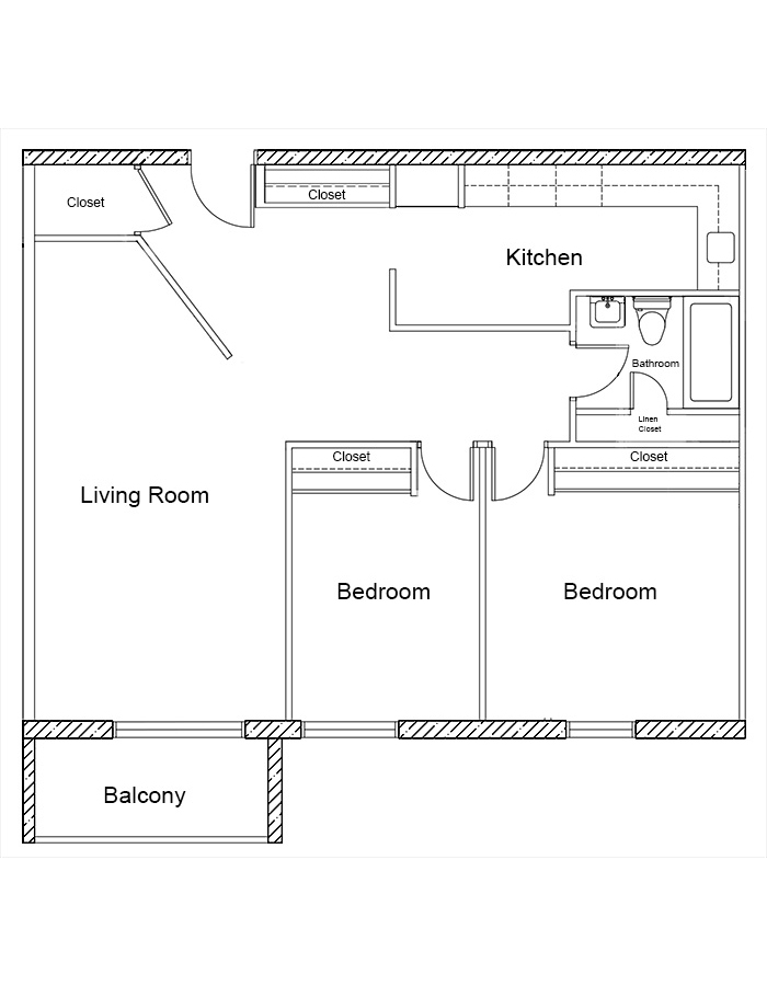 2 Bedroom, Suite D Floor Plan